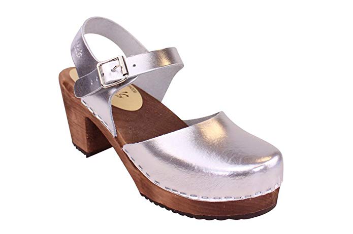 Lotta From Stockholm Swedish Clogs Highwood In Silver With Brown Sole ...